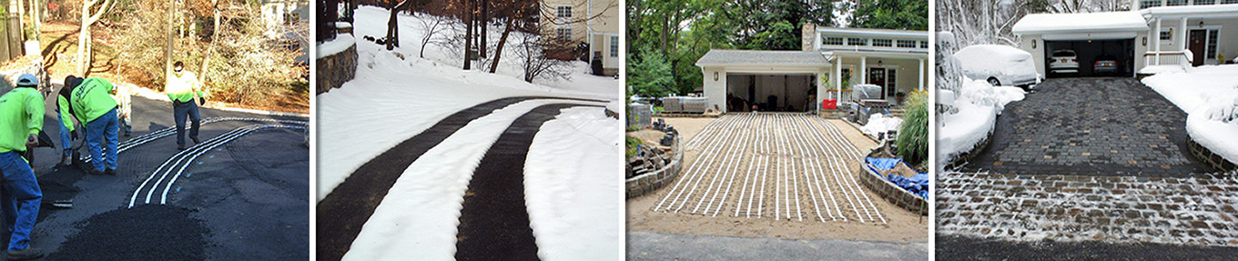Radiant heated driveways being installed and after a snowstorm. Radiant heated driveways being installed and after a snowstorm